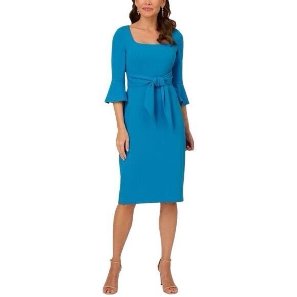 Adrianna Papell Blue Midi Dress Bell Sleeves Size 4